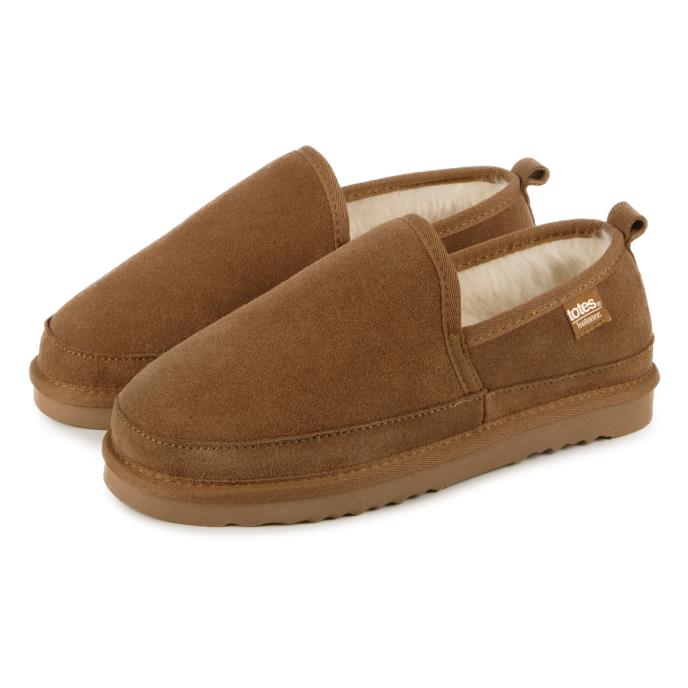 Isotoner® Mens Real Suede Full Back Slipper Tan Extra Image 1